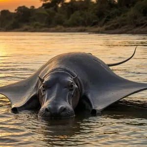 Hippopotamus + Manta ray